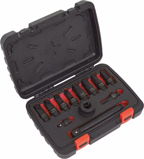 Loops 12 Pack Impact Socket Bit and Accessories Set, 3/4 Inch Square Drive, Chrome Molybdenum, Black and Multicolour