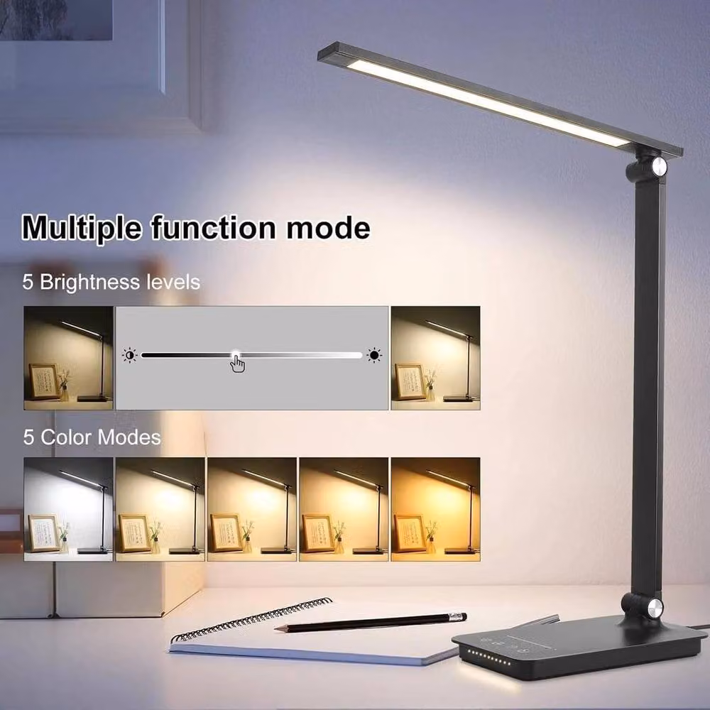 KORVIXA Dimmable LED Touch Table Lamp with USB Charging in Black – 4