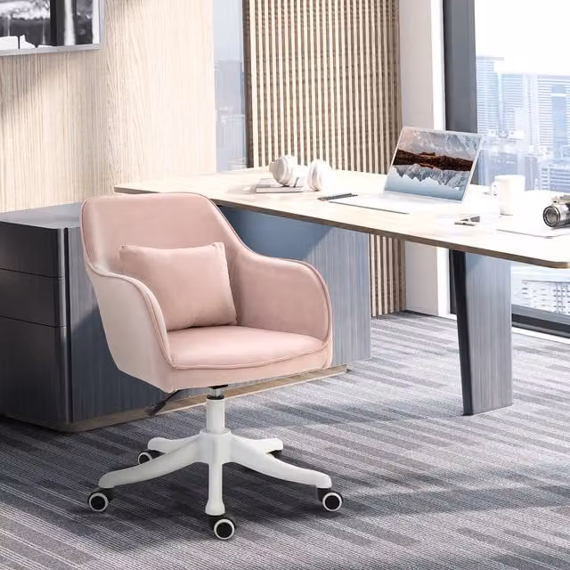 Vinsetto Pink PU Leather Executive Office Chair with Swivel Function and Armrests