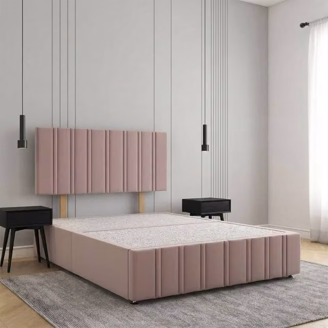 Regional Furnishings Pink Plush Velvet Double Divan Bed with 24 inch Headboard and Footboard, W/D/H: 140 x 200 cm