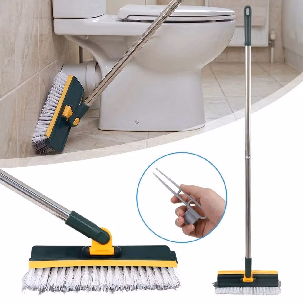 KORVIXA 3-in-1 Green Bathroom Floor and Wall Brush with Telescopic Handle and Scraper, W/D/H: 100 x 100 x 100 cm – 4