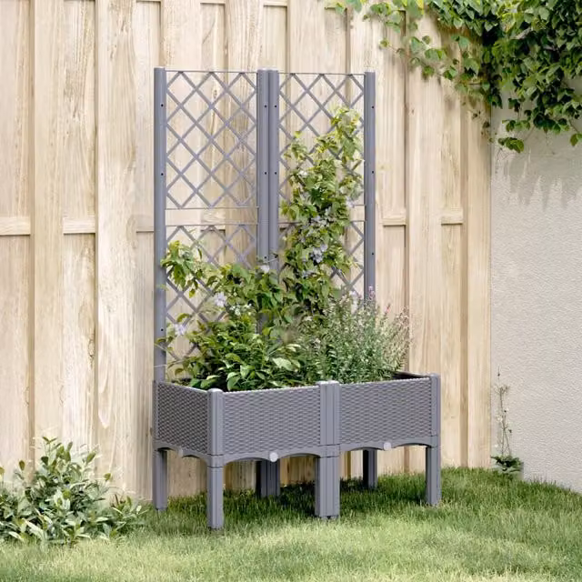 Berkfield Home Garden Planter with Trellis in Blue Grey, W: 80 cm, D: 40 cm, H: 142 cm