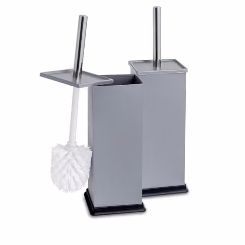 Harbour Housewares Matte Grey Square Toilet Brush and Holder Set of 2, Stainless Steel and Plastic Freestanding Design with Enclosed Cover – 1
