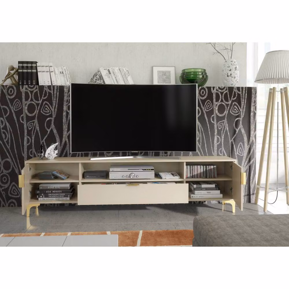 Mex Furniture LTD Tide Crest TV Unit in Cashmere Warm Beige and Gold – 4