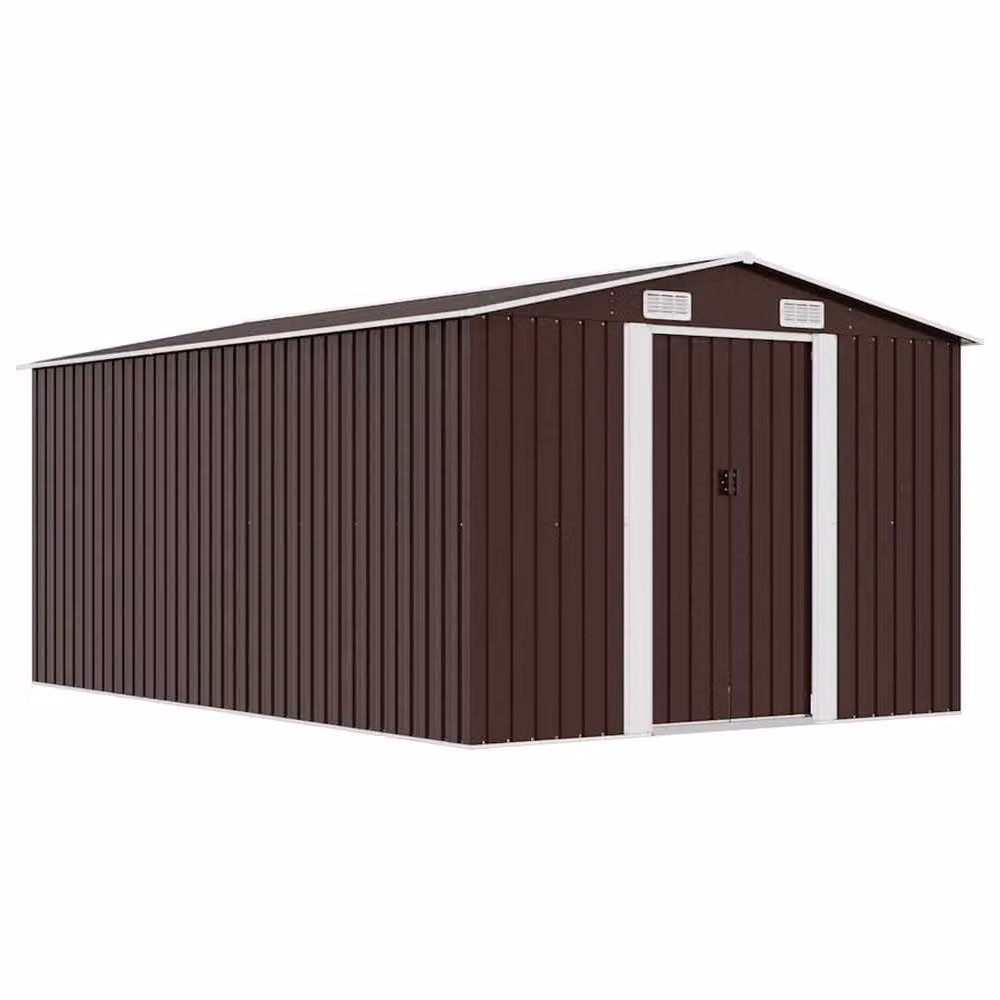 Berkfield Home Brown Metal Garden Shed with Sliding Gable Doors, W/D/H: 257 x 392 x 181 cm – 2