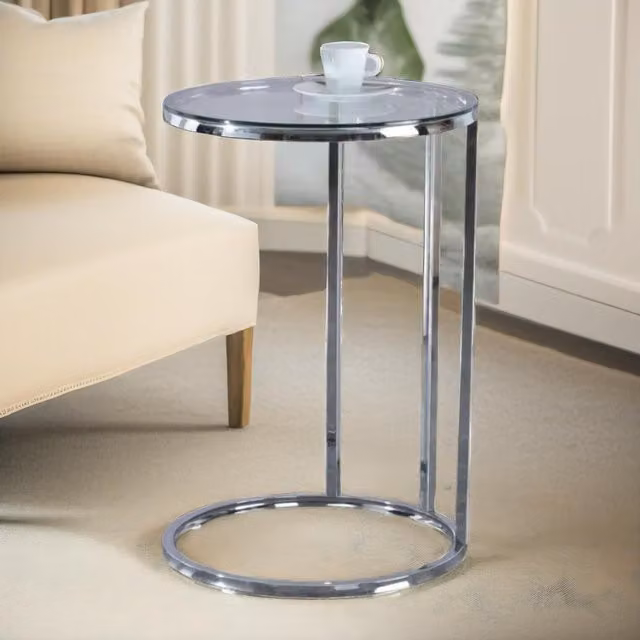 Pirlo Plush C Shaped Side Table in Silver with Glass Top