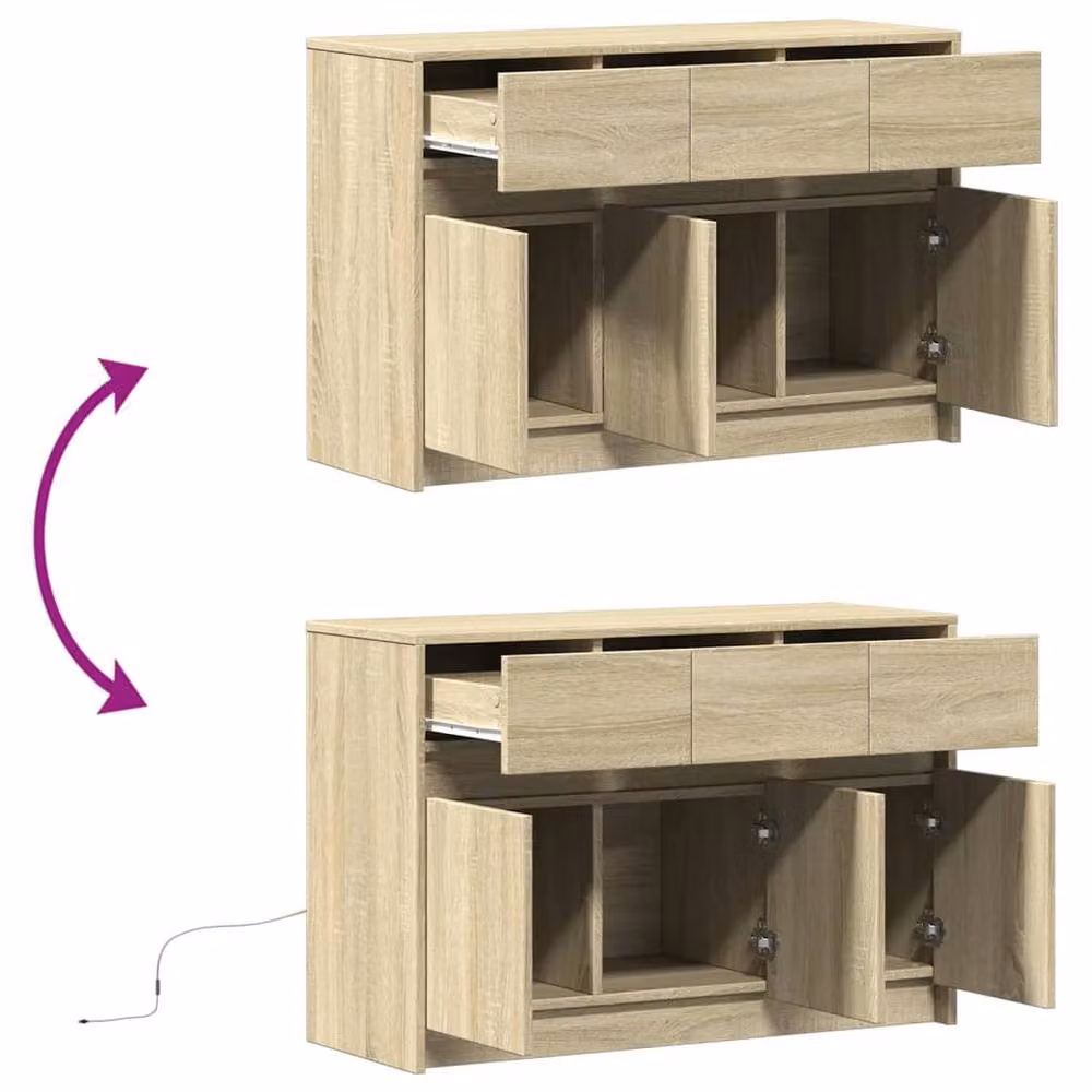 Berkfield Home Modern TV Cabinet with LED in Sonoma Oak, W/D/H: 91 x 34 x 61 cm – 3