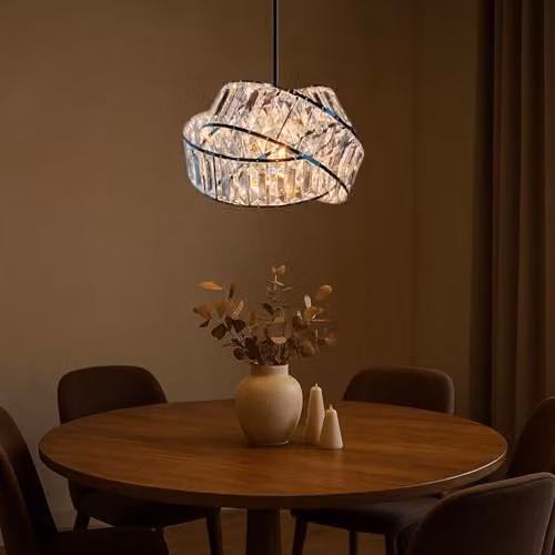 Voltico Modern 3-Tier Crystal Effect Acrylic Pendant Lampshade in Transparent and Black, Diameter: 32 cm – 4