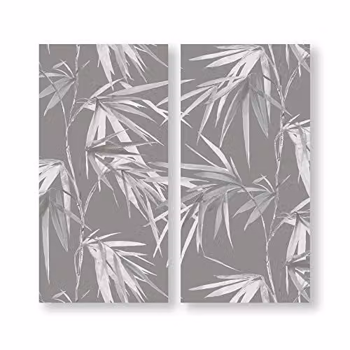 Art For The Home Bamboo Blooms Set of 2 Grey Monochrome Printed Canvas Wall Art with Floral Botanical Design