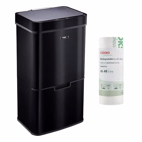 Cooks Professional 75L Recycling Sensor Bin in Black with 25 Biodegradable Bin Bags – 7