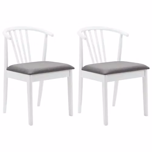 vidaXL Set of 2 Dining Chairs in White and Grey Solid Rubberwood with Armrests