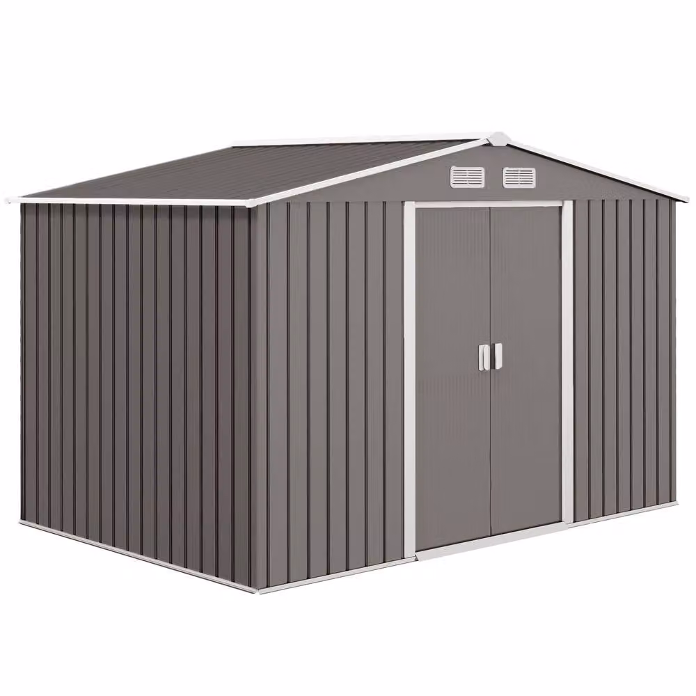 STILVORA Modern Metal Garden Storage Shed with Double Doors and Side Ventilation in Grey, W/D/H: 277 x 192 x 183 cm – 3