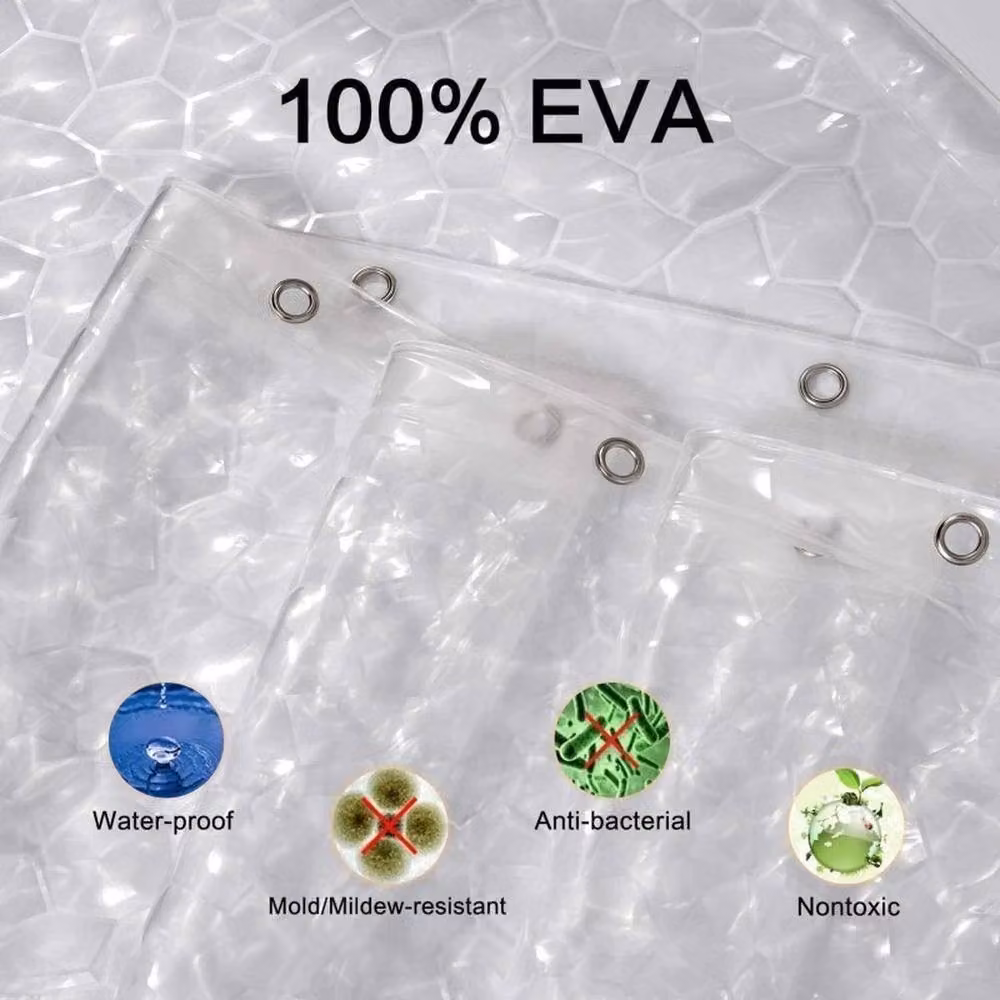 KORVIXA Effect Clear EVA Shower Curtain with Hooks, Transparent, W/H: 180 x 200 cm – 2