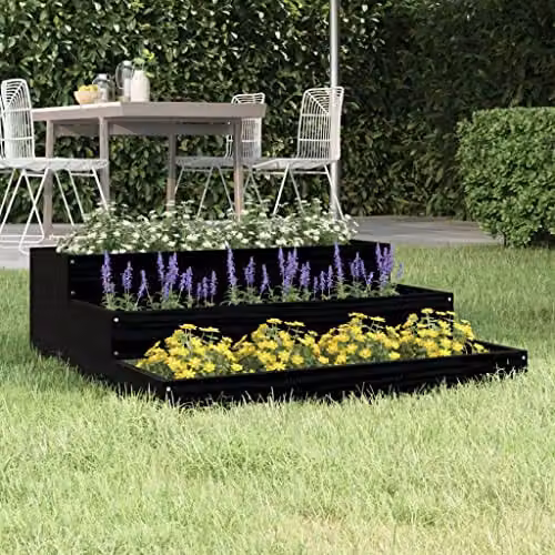 vidaXL Black Solid Wood Pine Planter Tub W: 78 cm, D: 78 cm, H: 27 cm – 2