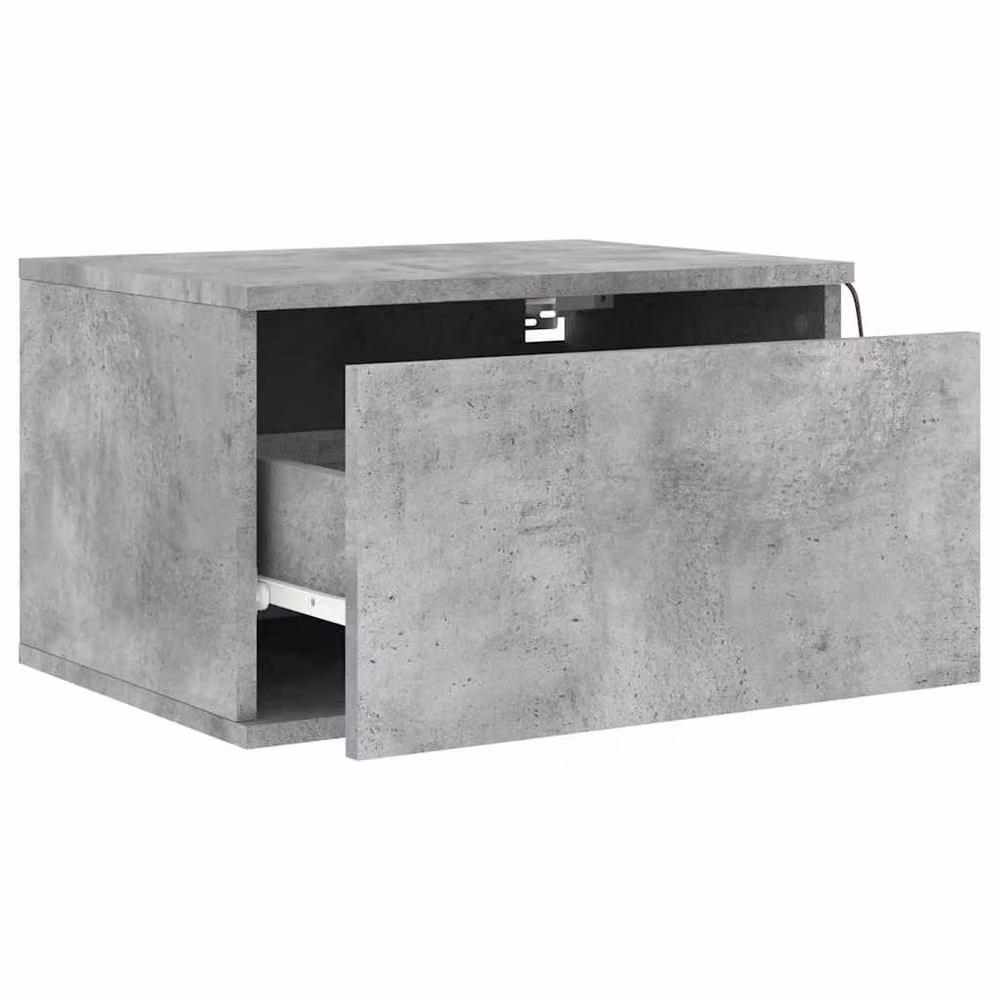 Berkfield Home Wall-mounted Bedside Cabinet with Integrated LED Lights in Grey Concrete Effect – 3