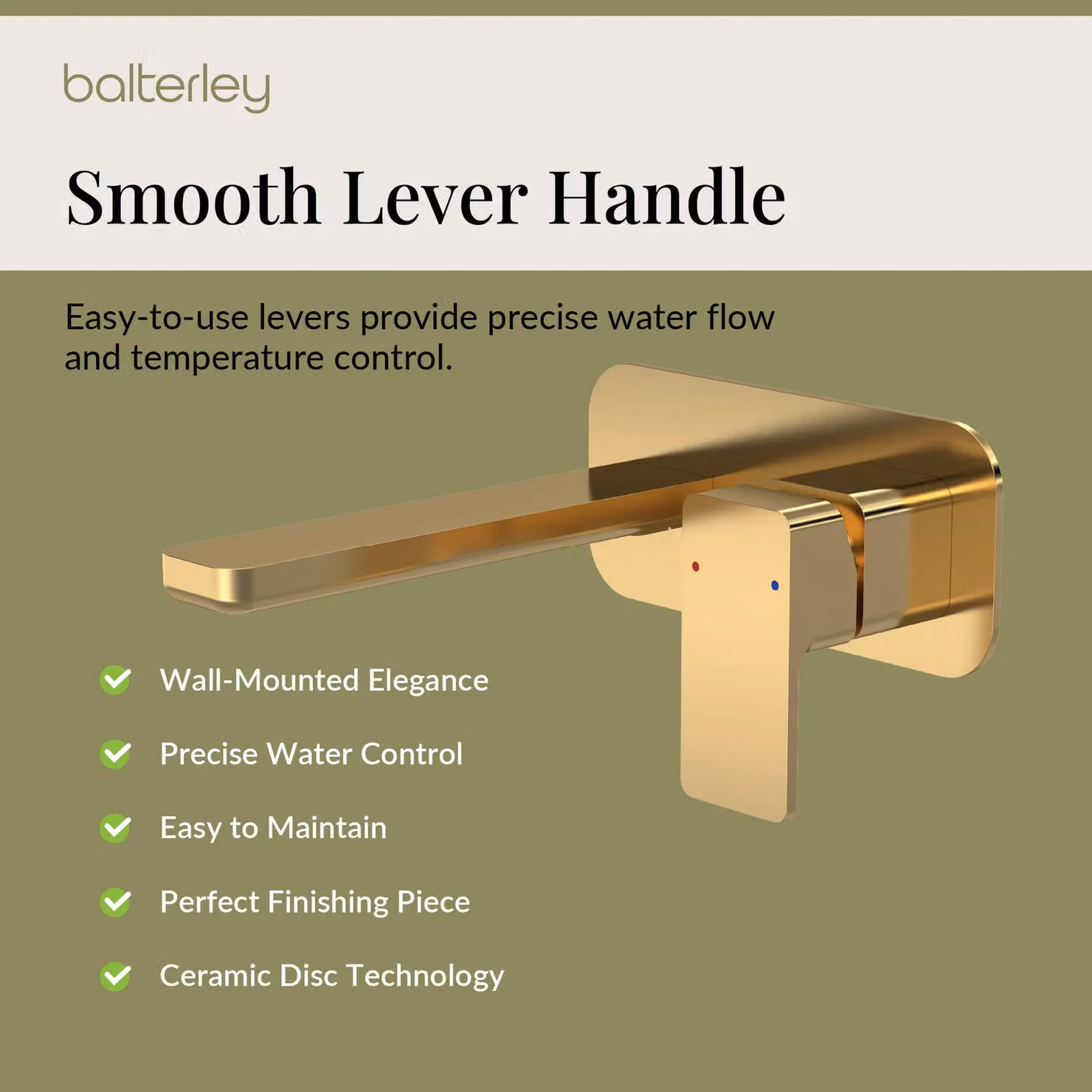 Balterley Wall Mounted Two Tap Hole Basin Mixer Tap with Back Plate in Brushed Brass – 3