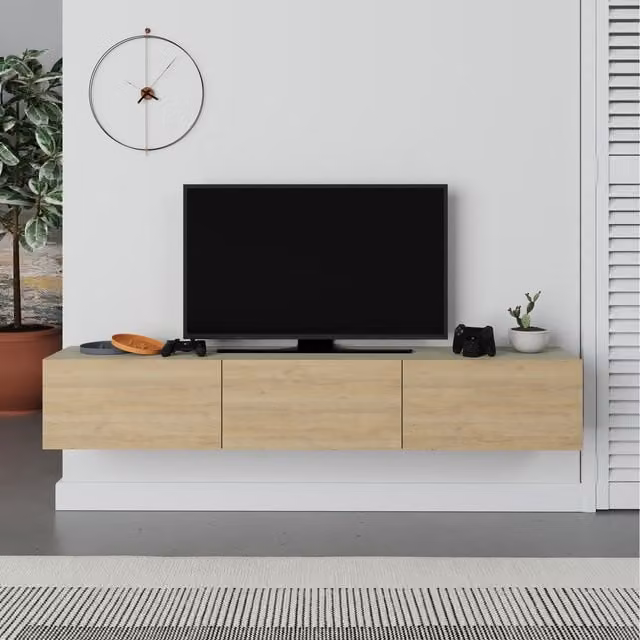 Decortie Francy Modern TV Stand in Ash Green and Oak