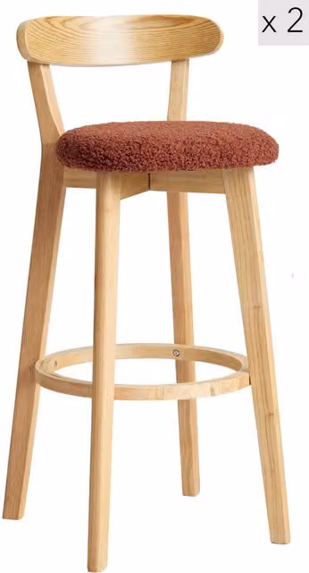 Victoria M Set of 2 Scandinavian Red Solid Wood Bar Stools with Matt Finish