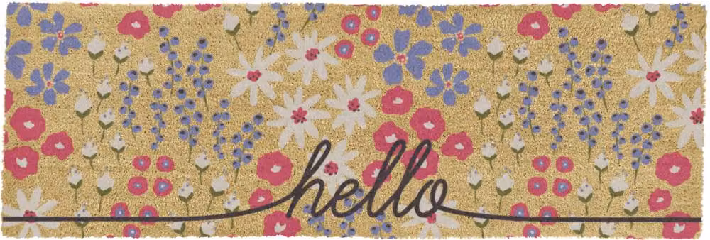 Artsy Mats Hello Scribbly Floral Coir Doormat in Brown and Multicolour, W: 120 cm, D: 40 cm – 4