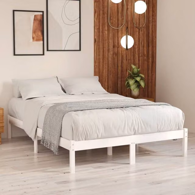 Berkfield Home White Solid Wood Pine Bed Frame W: 140 cm, D: 200 cm