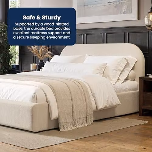 Flair Furnishings Alba Double Ottoman Bed Frame with Storage in Beige Boucle Fabric, W/D/H: 140 x 190 cm – 5