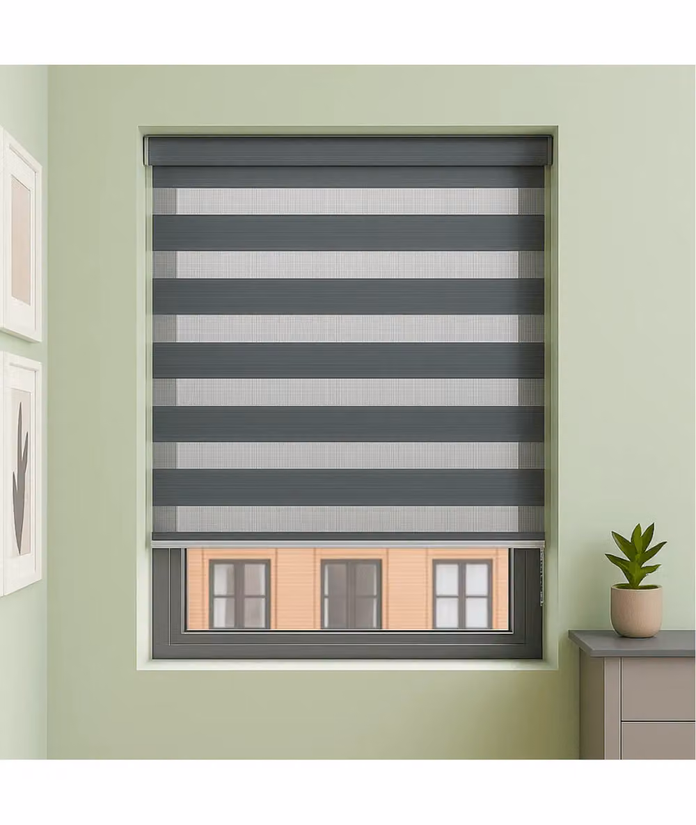 New Edge Blinds Slate Grey Day & Night Zebra Roller Blind, W: 95 cm, H: 165 cm – 2