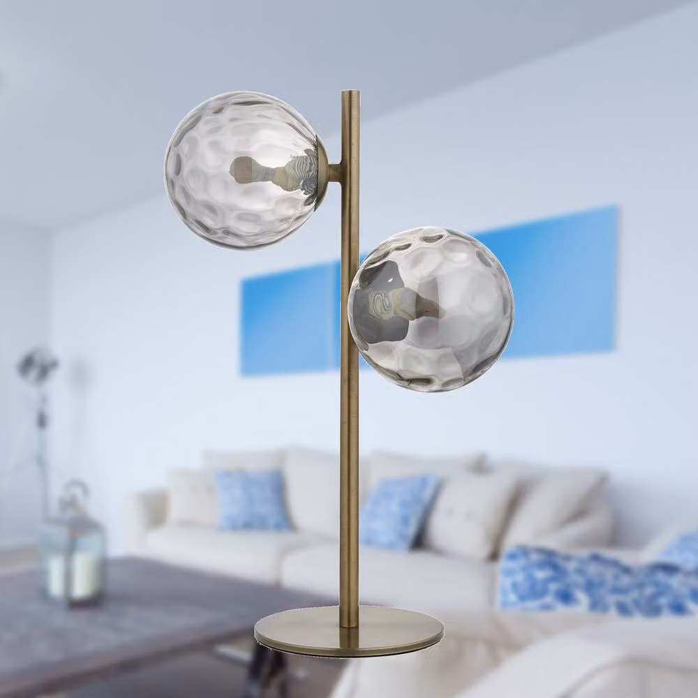 First Choice Lighting Becksley Antique Brass Table Lamp with Bronze Glass Globe Shades, Height: 40.6 cm – 2