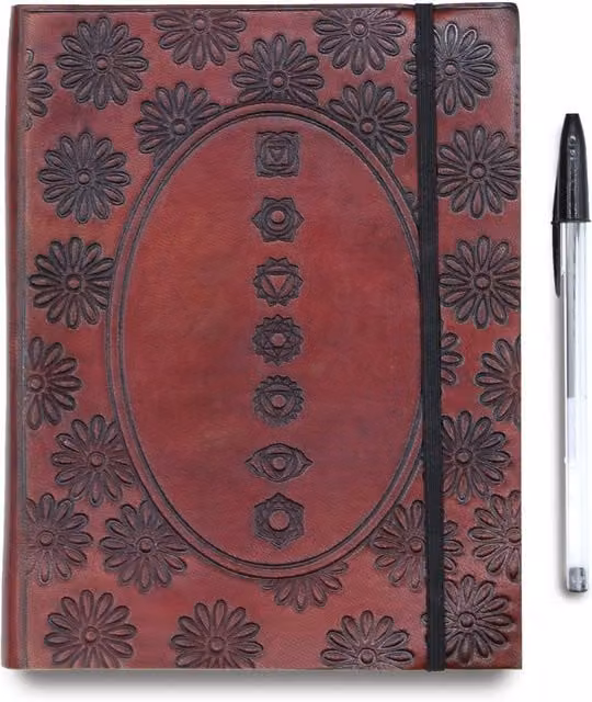 KDMK Medium Tibetan Mandala Leather Notebook Cover with Strap in Red