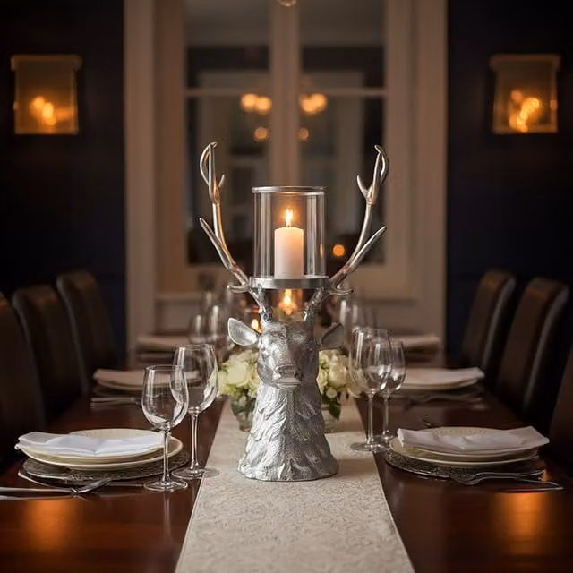 Orsina Stag Glass Candle Holder in Silver and Transparent with Hurricane Design and Stag Head Base
