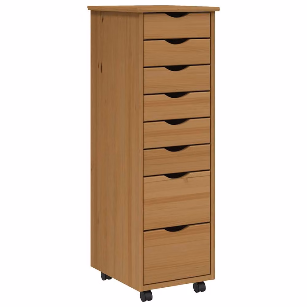 Berkfield Home Rolling Cabinet with Drawers in Moss Honey Brown Solid Wood Pine, H 103 x W 39 x D 34 cm – 2