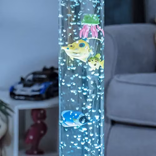 Global Gizmos 45169 Fish Bubble Lamp with Sea Creature, Jellyfish and Seahorse Design in Metallic Blue, Height: 90 cm – 5