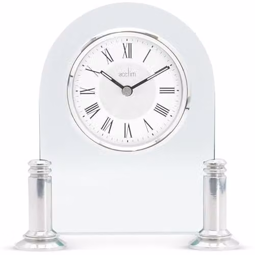 Acctim Bewdley Mantel Clock Quartz with Illuminated Hands in Silver and White Metal and Glass