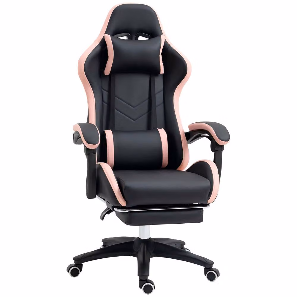 STILVORA Black Synthetic Leather Gaming Chair with Footrest, Headrest and 360 Degree Swivel, W/D/H: 65 x 65 x 129 cm – 4