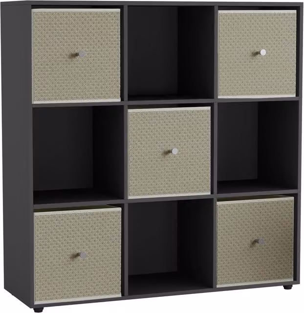 URBNLIVING Modern 9 Cube Storage Unit with Drawers in Black and Beige