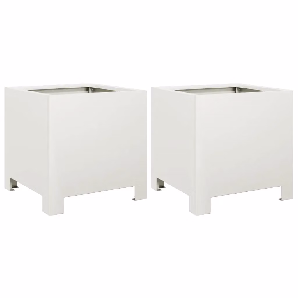Berkfield Home Steel Garden Planter Tubs, 2 Pack, White, W/D/H: 30 x 30 x 30 cm – 2