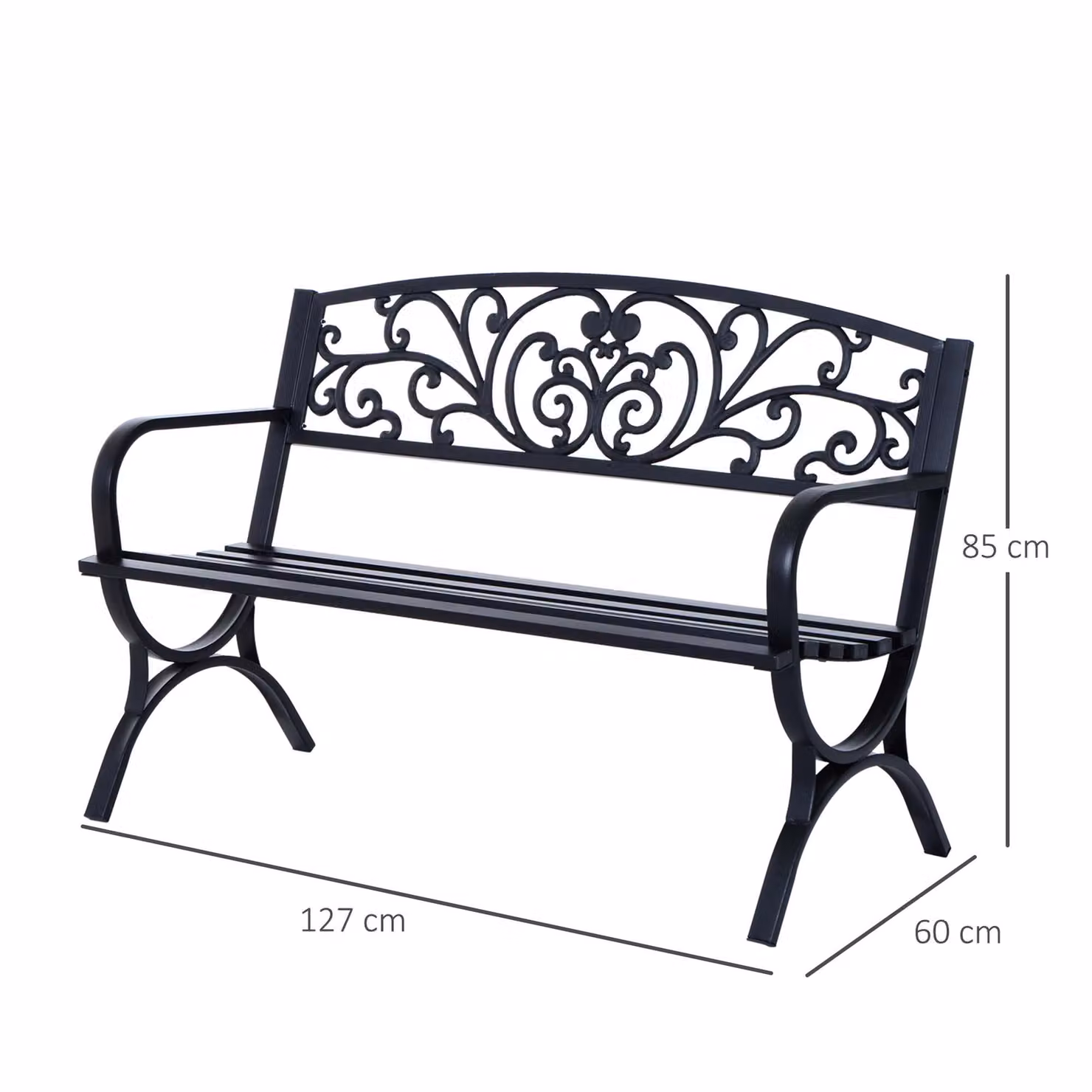 Outsunny 2-Seater Metal Garden Bench in Black – 3