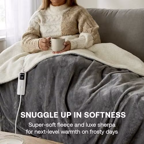 Dimplex Large Grey Fleece and Sherpa Electric Heated Throw Blanket – 3