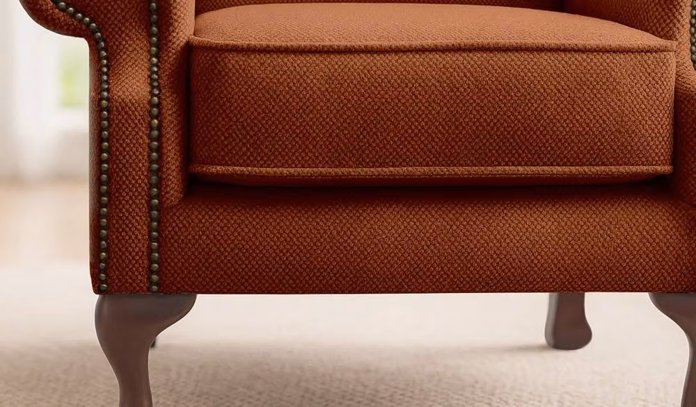 Somnior Chesterfield Queen Anne Scrolled Arm Chair in Burnt Orange Sherpa Fabric – 2