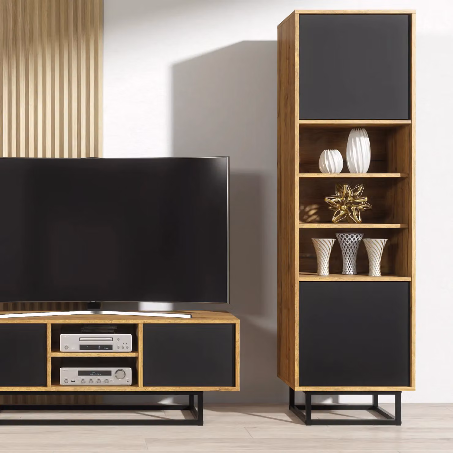 Creative Furniture Loft Display Cabinet in Oak and Black Matt – 4