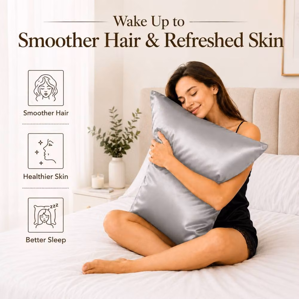 Pamposh Pack of 2 Ultra Soft Mako Satin Silk Pillow Cases in Grey – 2
