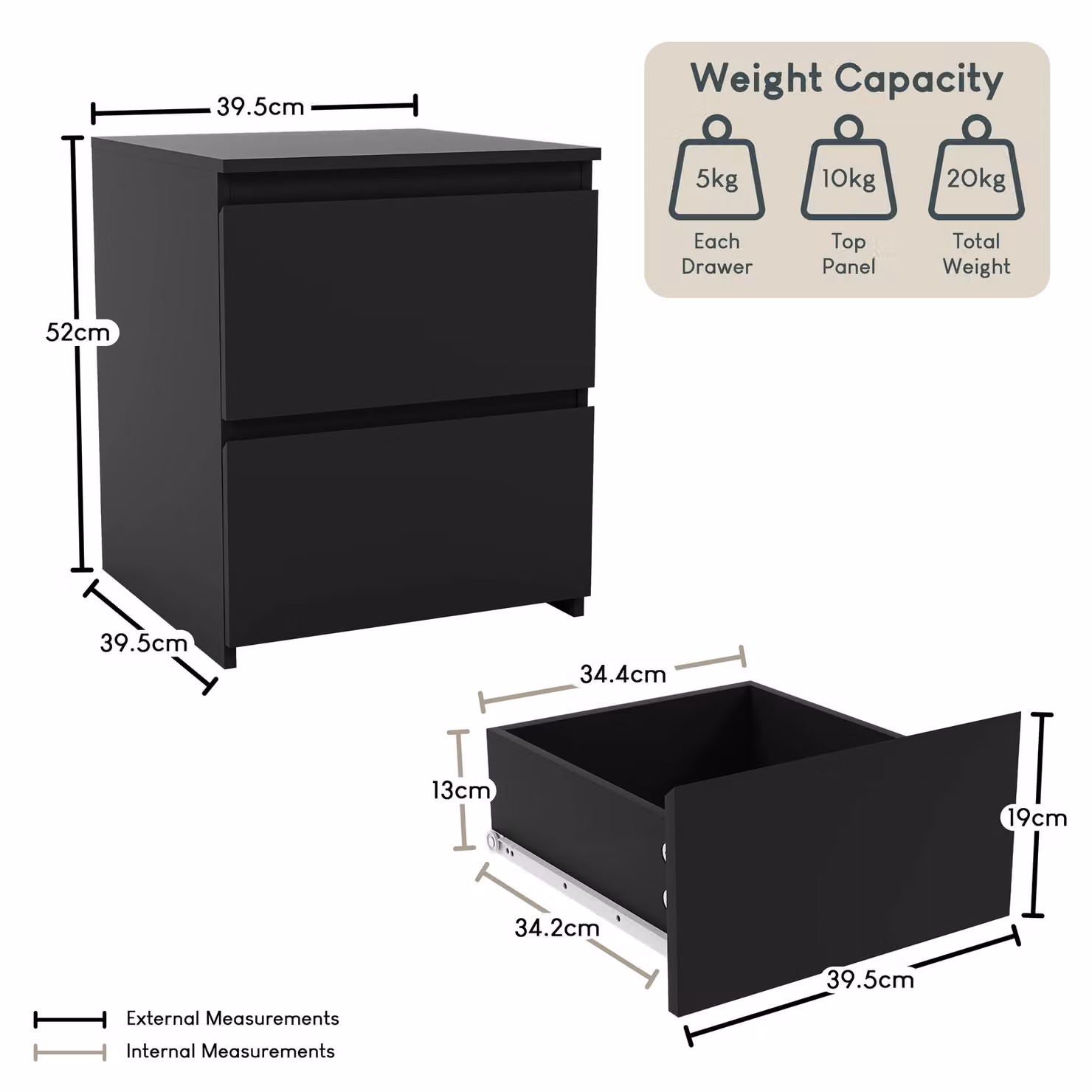 Vida Designs Denver 2 Drawer Bedside Table in Black – 2