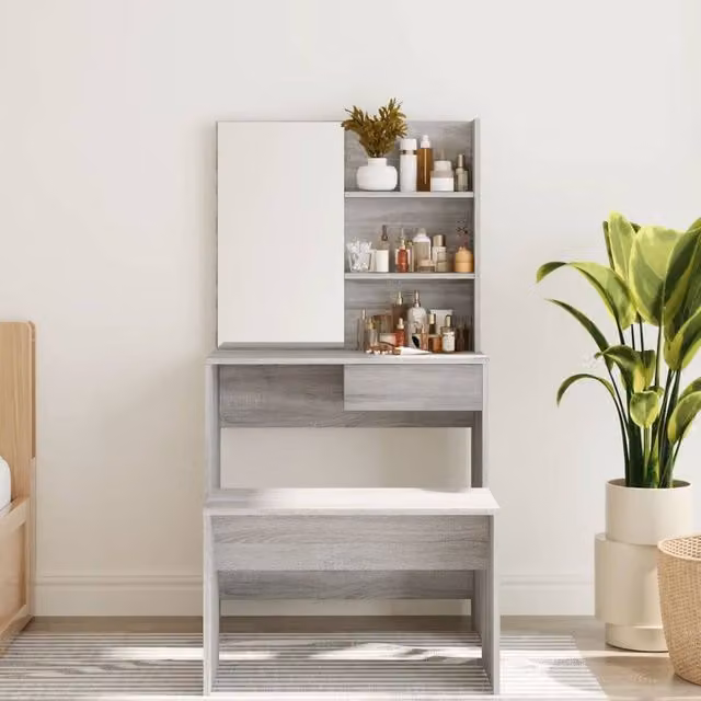 Berkfield Home Modern Dressing Table with Mirror in Grey Sonoma, W: 74.5 cm, D: 40 cm, H: 141 cm