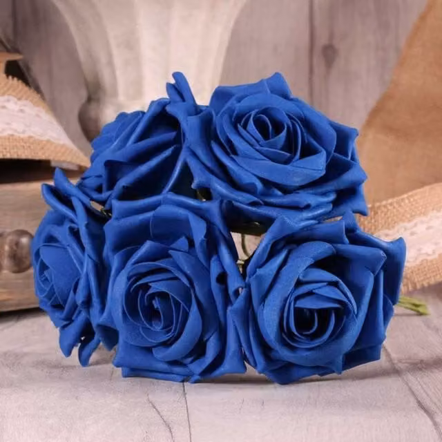 Kingsbury Gifts Bunch of 5 Royal Blue Foam Open Tea Roses