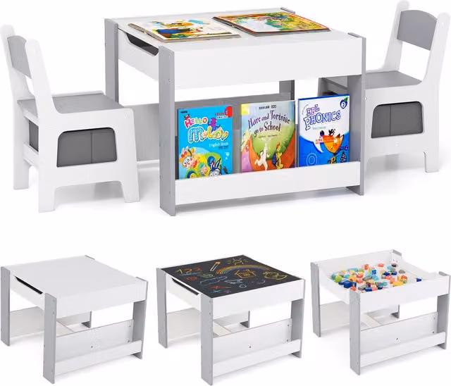 Costway 4 in 1 Toddler Activity Table for Children in Grey and White