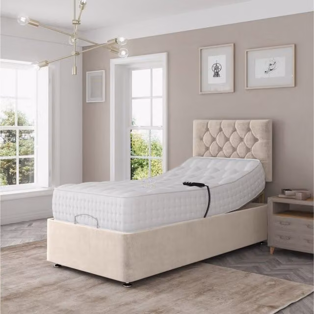 Zaye Living Upholstered Fabric Spring Bed in Beige, W/D/H: 90 x 200 cm