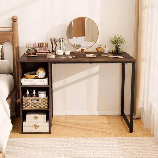 FORGEVIO Modern Home Office Computer Desk in Brown, W: 115 cm