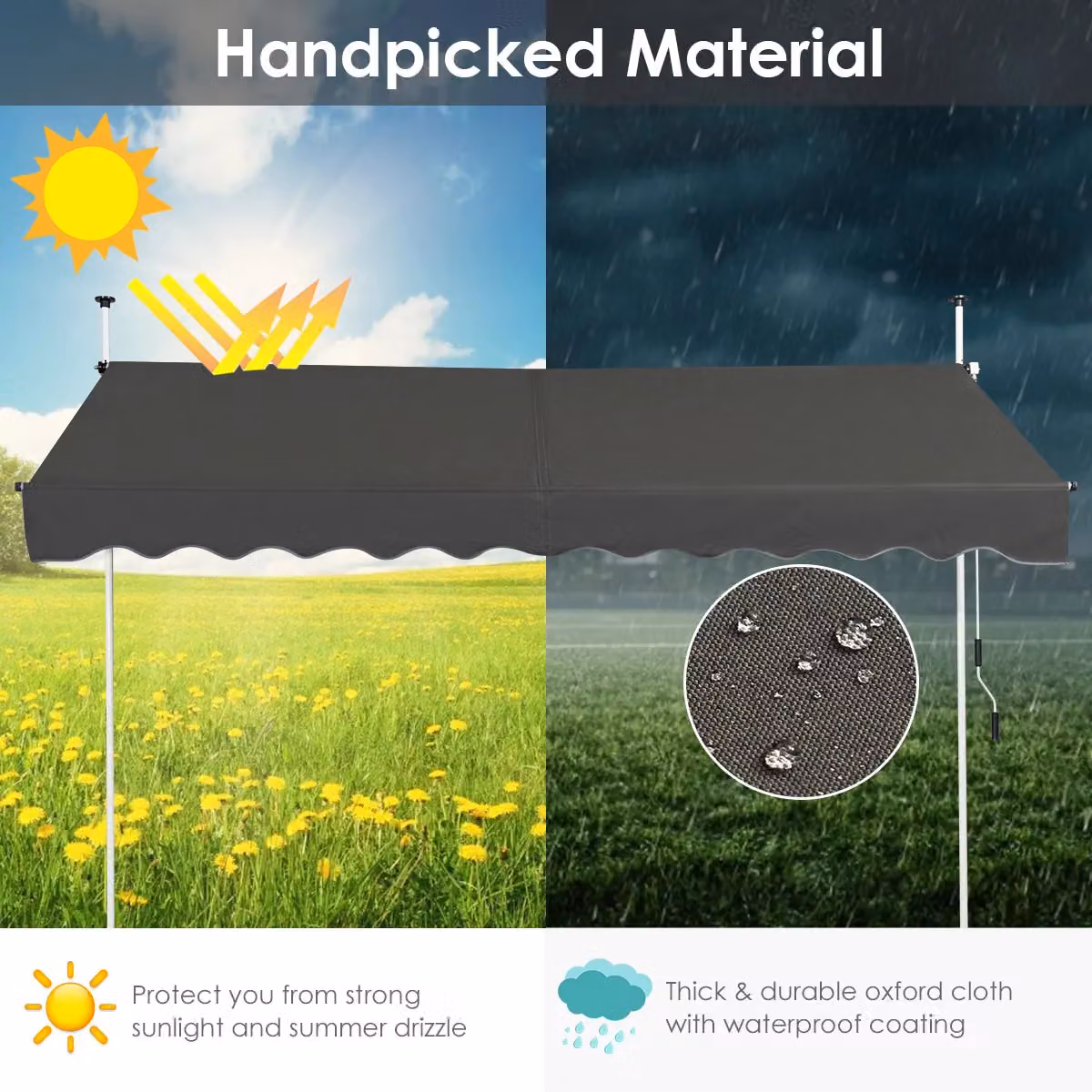 Costway Retractable Canopy Awning Sun Shade in Grey – 6