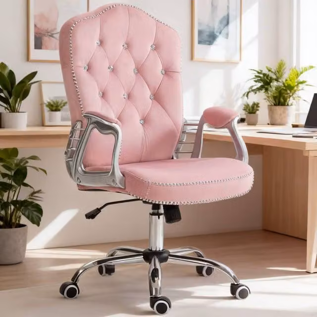 ERGOVEXA Pink Velvet Task Chair with Swivel and Armrests, H 114 x W 61 x D 61 cm