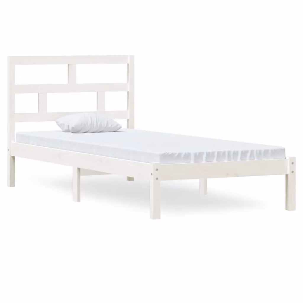 Berkfield Home White Solid Wood Pine Bed Frame W: 90 cm, L: 200 cm – 2
