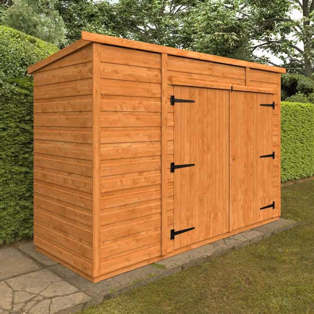 Buttercup Farm 8x3 Flex Pent Bike Store in Burnt Orange with Double Doors, W: 90 cm, D: 243.8 cm, H: 179.1 cm – 2